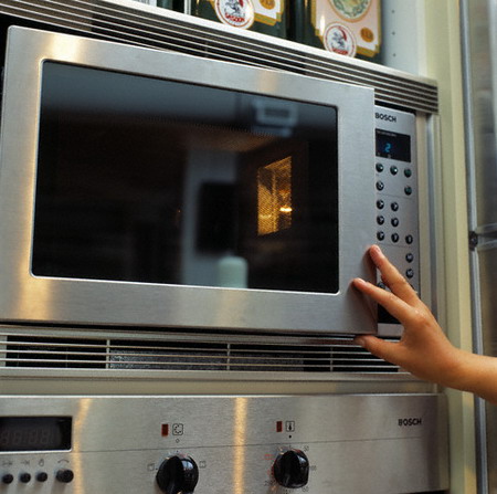 Microwave oven in a kitchen